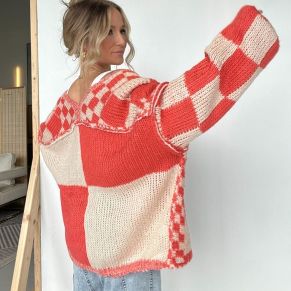 Plaid & Cozy Days Cardigan - Red Orange - Picture 8 of 9